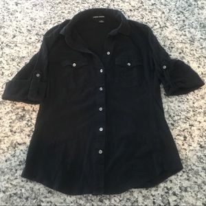 Black Collared Button Up with Roll Button Sleeves
